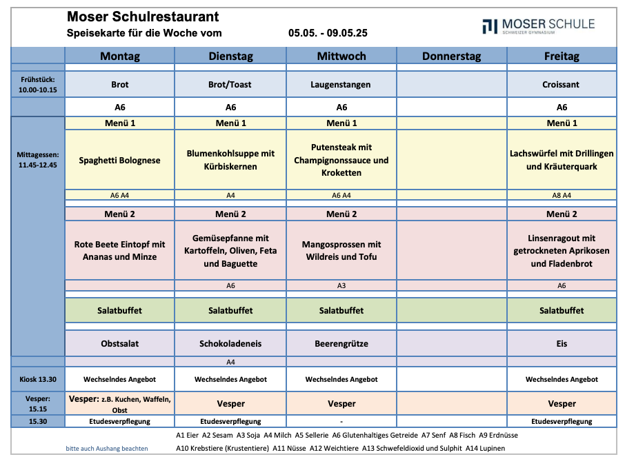Speisekarte 05-09 Mai 2025