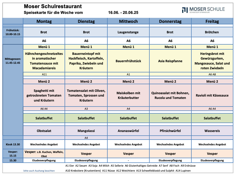 Speisekarte 16-20 Juni 2015