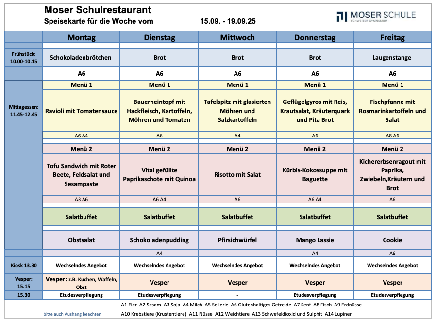 Speisekarte 15-19 Sept 2025