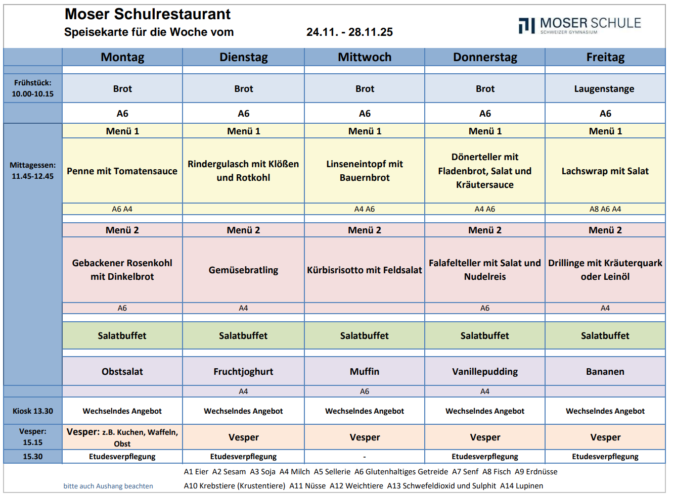 Speisekarte 24-28 November 2025
