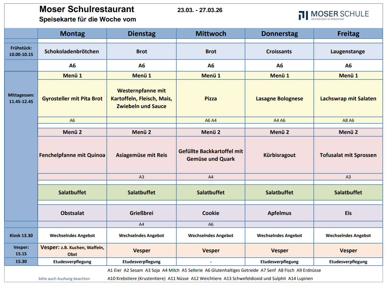Speisekarte 23-27 März 2026