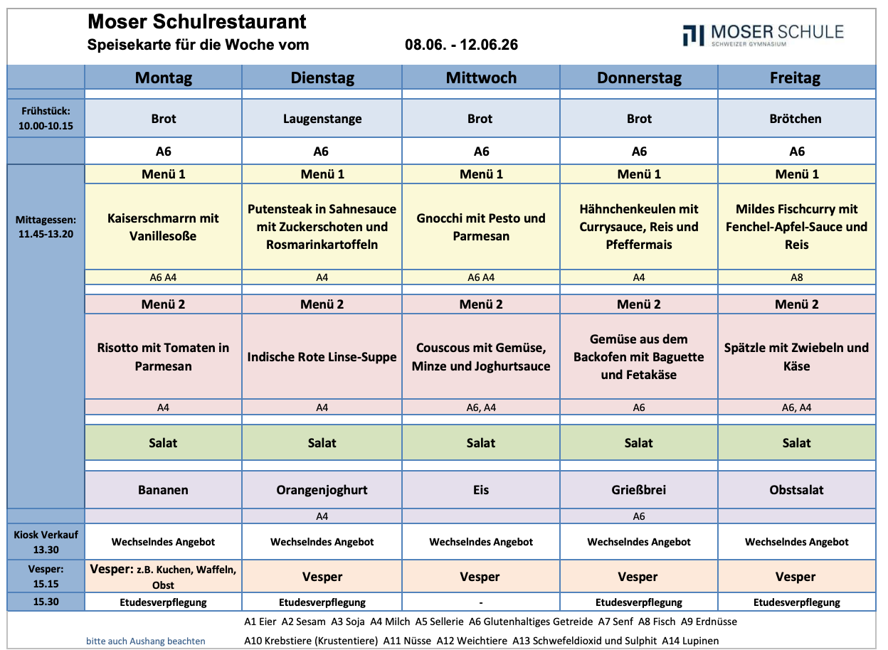 Speisekarte 08.-12.Juni 2026