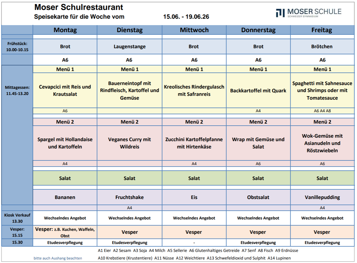 Speisekarte 15.-19. Juni 2026