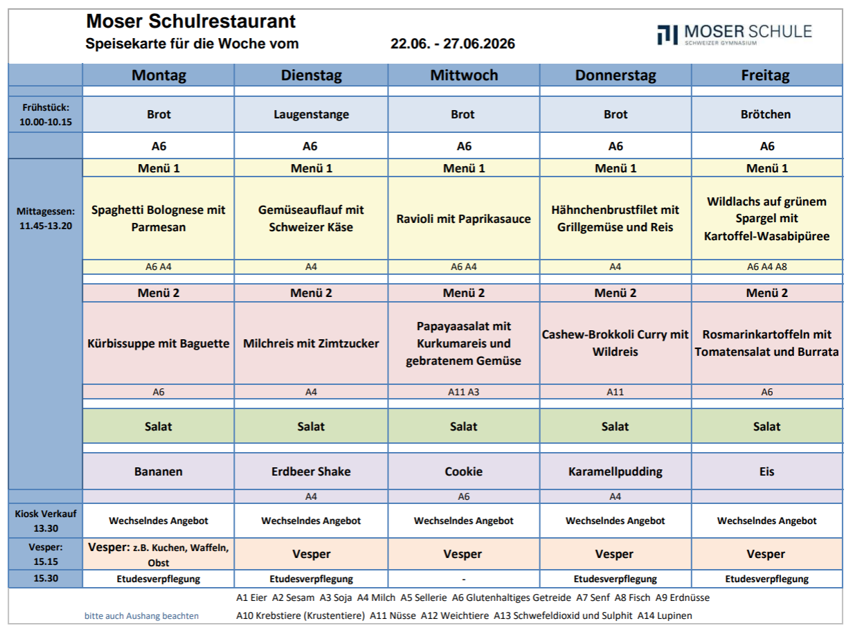 Speisekarte 22.-27.Juni 2026