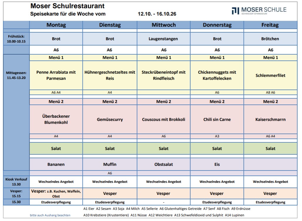 Speiseplan 12-16 Oktober 2026